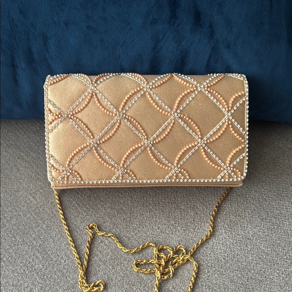 Elegant Gold Quilted Wristlet with Chain Strap